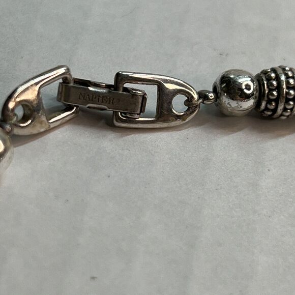 Vintage Napier Necklace Beaded Silver Tone Round Smooth & Bali Signed Heavy - Picture 7 of 7